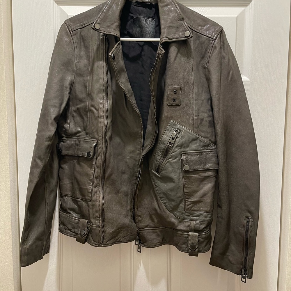 Men’s All Saints Lamb Leather Nori Biker Jacket, size XSmall
